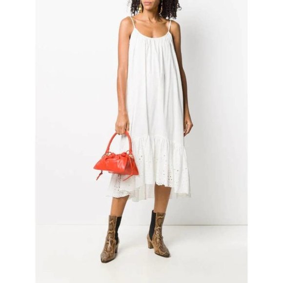 Allsaints Paola Cotton Midi Ruffle Eyelet Open Back Dress Chalk White - Picture 3 of 12